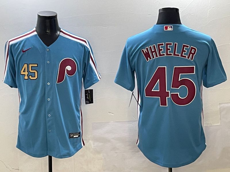 Men Philadelphia Phillies #45 Wheeler Light Blue Throwback Game 2025 Nike MLB Jersey style 2->tampa bay rays->MLB Jersey